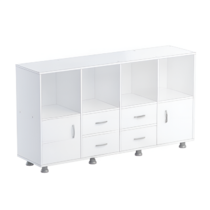 Шкаф-стеллаж верхняя часть без дверок, нижняя часть с 4 - мя ящиками и 2-мя дверками (белый) - «globural.ru» - Дербент